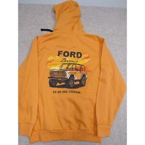 Ford Bronco Graphic Hoodie Mens Medium Orange Go On Any Terrain Sweatshirt NWT